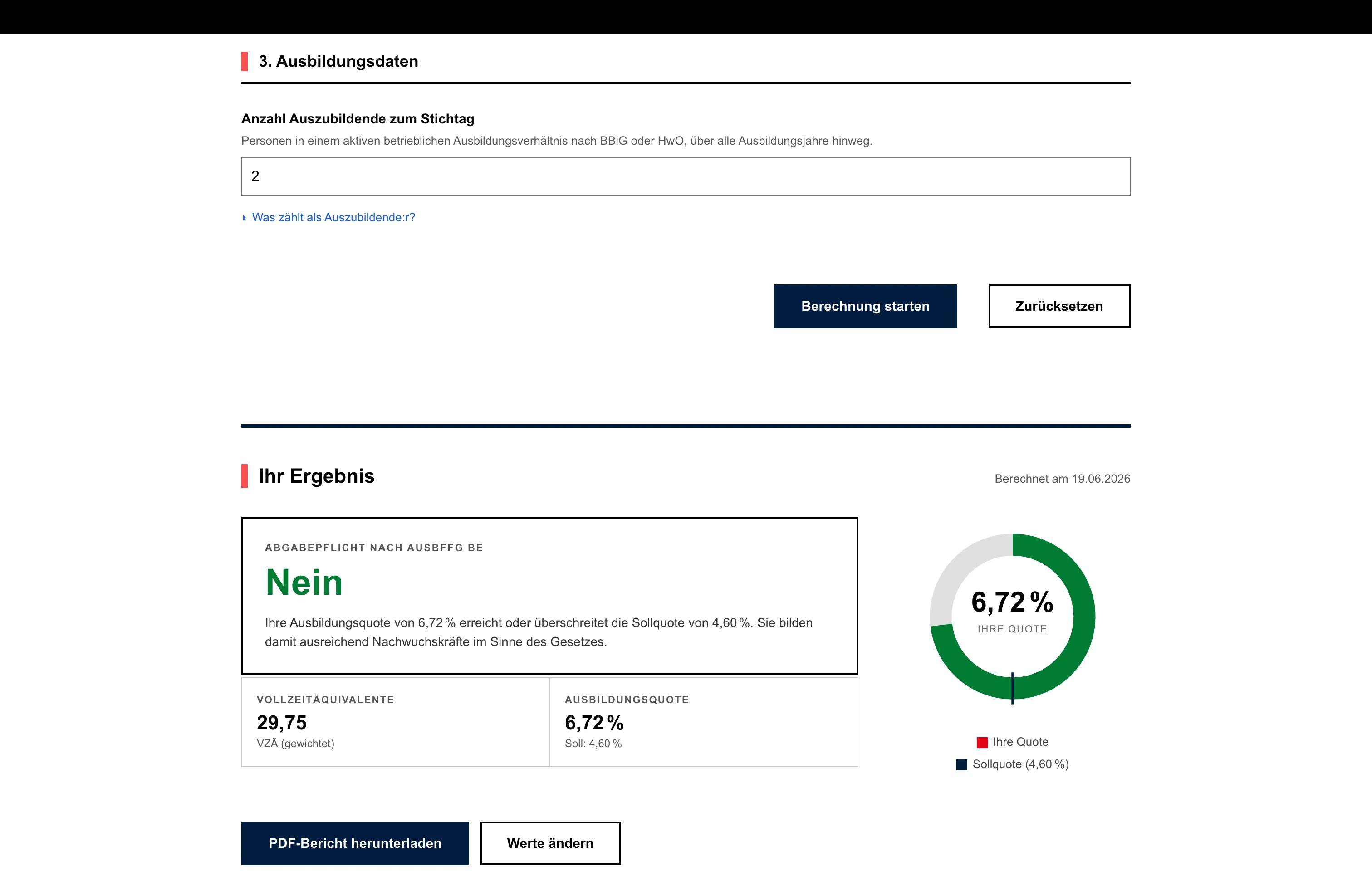 Screenshot von AU-Rechner